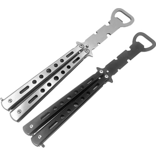 Stainless Steel Cutter Practice Butterfly Beginner Training Folding Knife Bottle Opener for Outdoor Camping Multifunctional Tool