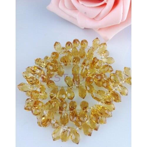 100pcs 6*12mm Light Gold Quartz Faceted Crystal Glass Teardrop Beads Crystal Loose Beads DIY free shipping