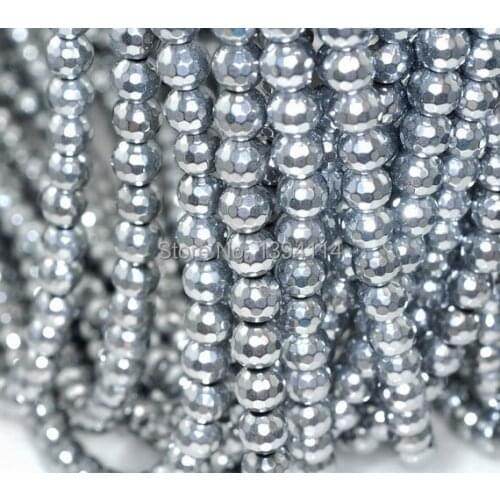 Titanium Silve r Hematite Faceted Round 8mm Beads 16 inch Strand