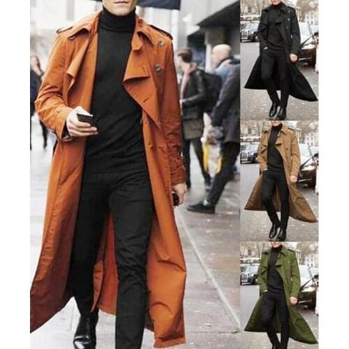 Trench Coat Mens Sping New Fashion Long Jackets Full Sleeve Turn-down Collar Double Breasted Windbreaker Lugentolo