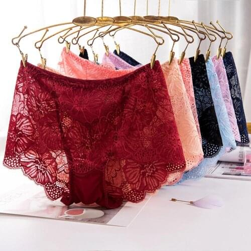 Panties Sexy Women Floral Lace Perspective Hollow Briefs Solid Color Mid Rise Underwear Women Intamates Ropa Interior Femenina