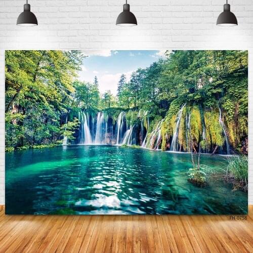 Natural Landscape Waterfall Lake Spring Trees Green Nature Scenic Baby Photography Backdrops Vinyl Backgrounds For Photo Studio