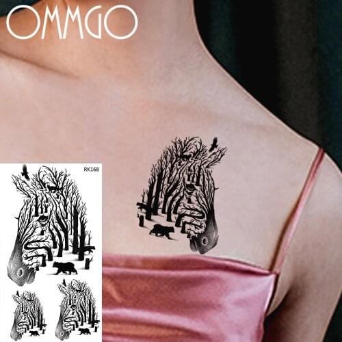 OMMGO Zebra Forest Temporary Tattoos For Women Men Sticker Body Art Arm Waterproof Fake Tattoo Custom Tatoos Black Bear