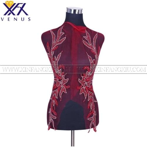XFX VENUS 1 Pair Handmade Red Beaded Applique Wedding Patches Rhinestone Beaded Appliqued Wedding Dress Trimming Patch for Women