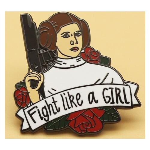 XM-funny Feminism Leia Cartoon Brooch Metal Badge Personality Fashion Enamel Brooch Anime Brooch