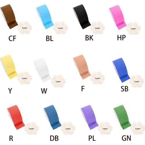 Y166 Women Breast Lift Boob Tape with 5 Pairs Disposable Lace Nipple Cover Set Instant Push Up Sticker DIY Ribbon Invisible Bra