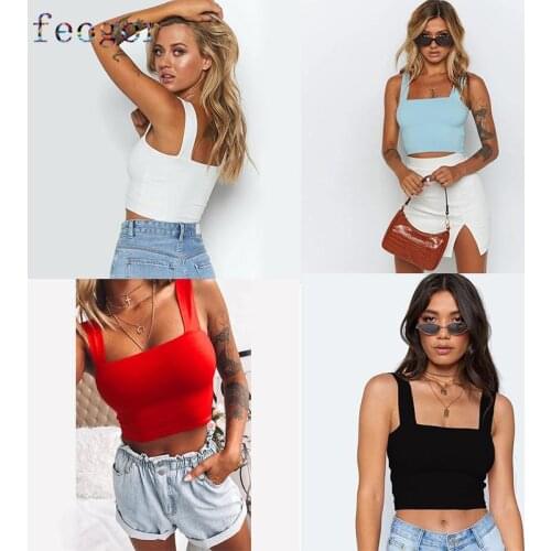 FEOGOR camisole 2021 summer new womens sexy sling type sleeveless slim one-line neck t-shirt women 2021 new product vest