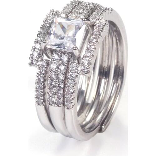 Women Rings Banquet Couple Ring Adjustable Cubic Zirconia Three In One Rings Birthday Gift for Girlfriend Fashion Simple Jewelry