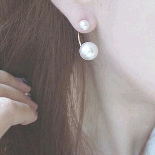 Elegant Style Lovely Imitation Double Pearl Ear Stud Earrings Women Fashion Accessories