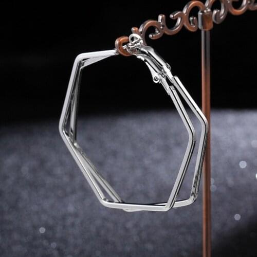 2020 Simple Gold Silver Color Geometric Hoop Earrings For Women Trendy Irregular Polygon Pendant Earring Brincos Fashion Jewelry