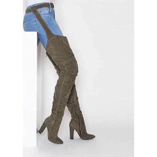 Sexy Thigh High Boots Women 2021 New Thick High Heels Shoes Woman Autumn Fashion Over The Knee High Boots Female Plus Size 43