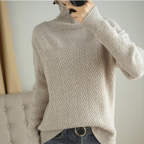 Winter new wool sweater women turtleneck pullover sweater loose lazy long sleeves drop-shoulder cashmere knitted bottoming shirt