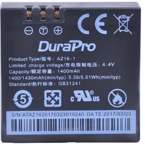 1pc 3.85v 1400mAH Xiaomi YI 4K Batteries AZ16-1 AZ16 Replacement Li-ion battery for Xiaoyi Action 2 Camera Rechargeable Battery