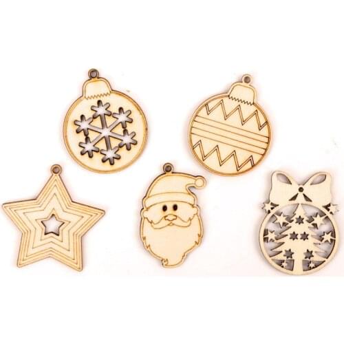 Santa Claus Snowflake Pattern Wooden Scrapbooking Collection Craft Handmade DIY Accessory Home Decoration 45mm 10pcs