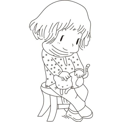 10x6 Girl holding cat Transparent Clear Silicone Stamp Seal for DIY scrapbooking photo album Decorative clear stamp