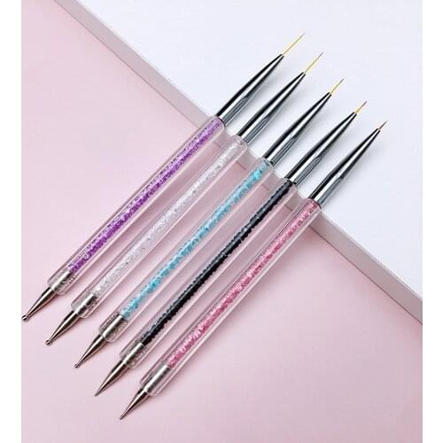 5Pcs/set Nail Brush Dual End Nail Art Dotting Pen Acrylic Drawing Liner Flower Brush Rhinestone Crystal Nail accessories tools