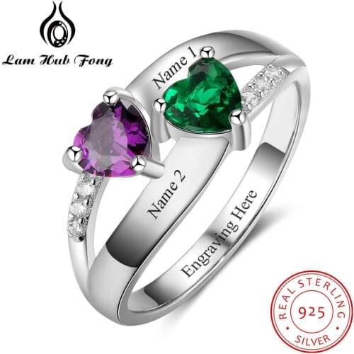 925 Sterling Silver DIY Heart Birthstone Name Trendy Engagement Rings Fine Jewelry Gift for Women(Lam Hub Fong)