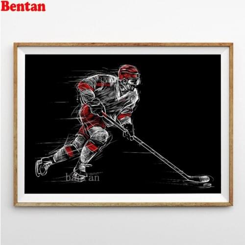 5D DIY Diamond Painting Full drill Square round Hockey player at the rink Diamond Embroidery Mosaic Cross Stitch Rhinestone gift