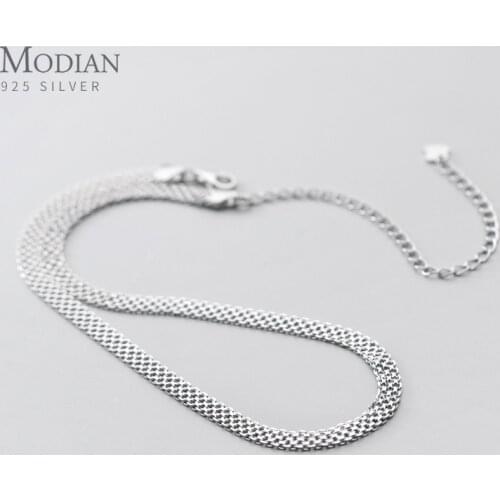 Modian Fashion 925 Sterling Silver Simple 0.45 CM Thickness Chain Choker Necklace for Women Men Adjsutable Necklace Fine Jewelry