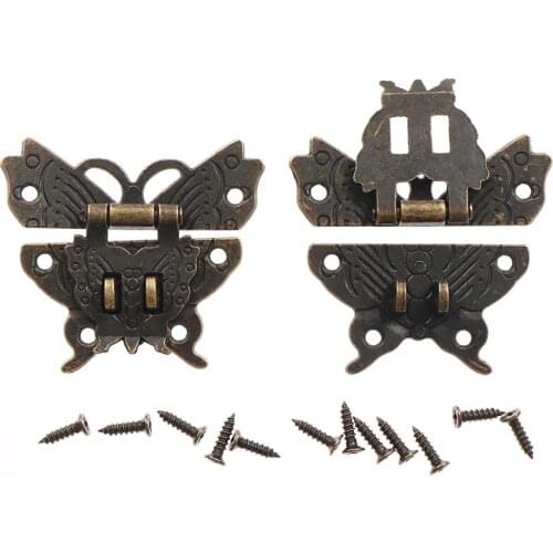 Wooden Jewelry Box Case Locks Retro Vintage Butterfly Latch Catch Lock Hasp Pad Chest Lock Box Tools Patchwork