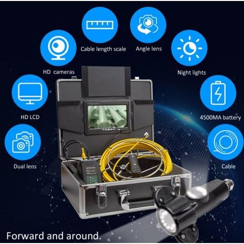 Diameter 42MM Camera Len IP68 Waterproof Double Lens Pipeline Drain Inspection System With 12V4500MA Lithium Battery