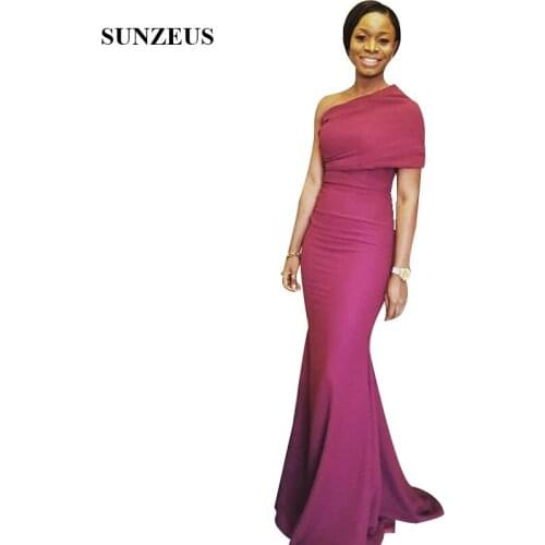 Elegant Simple Fuchsia Long Bridesmaid Dresses One Shoulder Mermaid African Women Party Gowns For Wedding Custom-made Robe