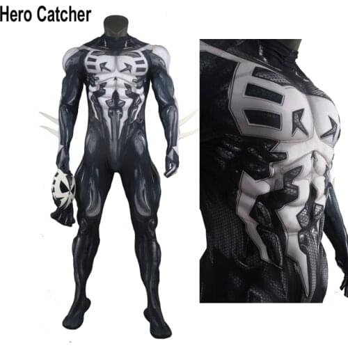 Hero Catcher High Quality Black Spider 2099 Cosplay Costume With Muscle Padding Mirror Lens