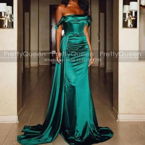 Emerald Green Streamer Prom Dresses Mermaid Boat Neck Long Floor Length Women Cheap Maxi Prom Dress Party