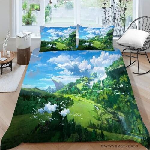 King Size Bedding Set Spring Meadow Nature Duvet Cover Set Queen Twin Full Double Single Blue Sky Bed Set 3D Lifelike