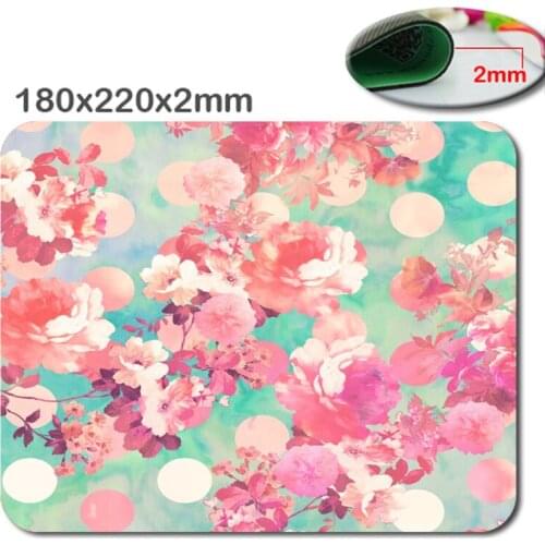 Size is 180 x220x2mm Romantic Pink Retro Floral Pattern Teal Polka Dots Mouse Pad - Stylish, durable office accessory and