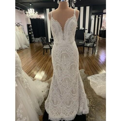 2020 New Arrival Boho Style Lace Wedding Gown Low Back Straps Bohemian Bridal Gowns Wedding Dresses Vestido De Noiva Sereia