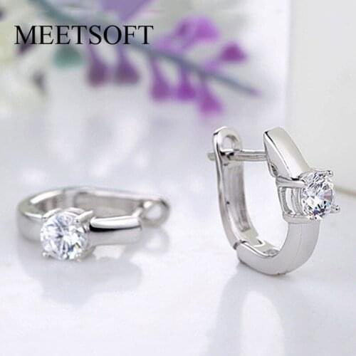 MEETSOFT Trendy 925 Sterling Silver Minimlist Zircon huggie Hoop Earrings for Women Party Fine Jewelry Accessory wholesale Gift