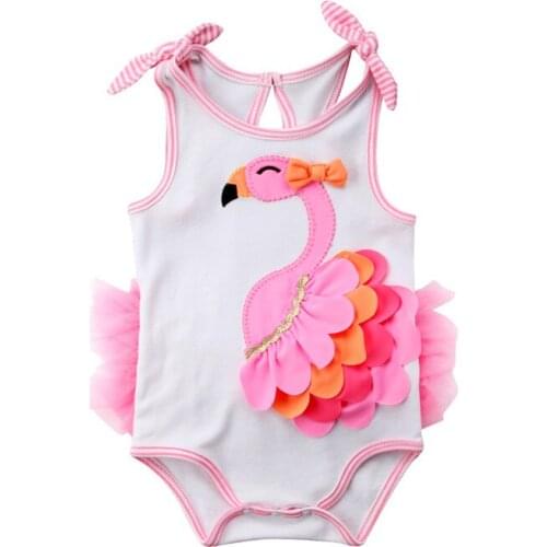 Cute Newborn Kids Baby Girl Flamingo Flower Bodysuits One-Pieces Swimsuit Jumpsuit Outfits Cotton Baby Girls Clothes White 0-18M