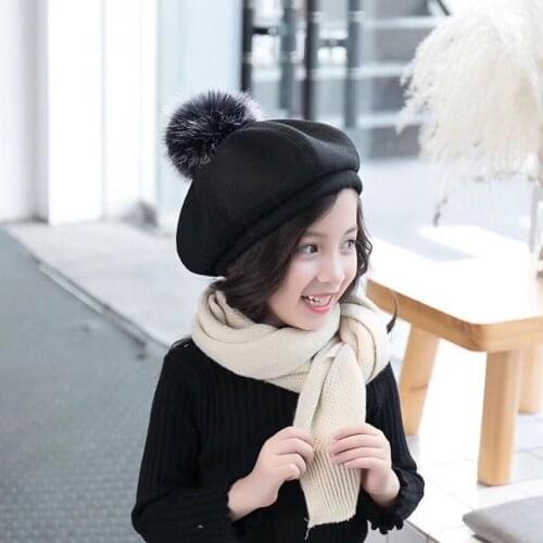2019 New Children Octagonal Hat Autumn Winter Vintage Cotton Beret Casual Newsboy Hats For Girl Female Octagonal Pompom Ca