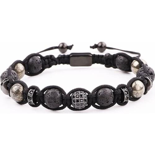 New Design Men Bracelet CZ Pave Ball Lava Stone Pyrite Braided Macrame Cord Bracelet Men Jewelry Gift