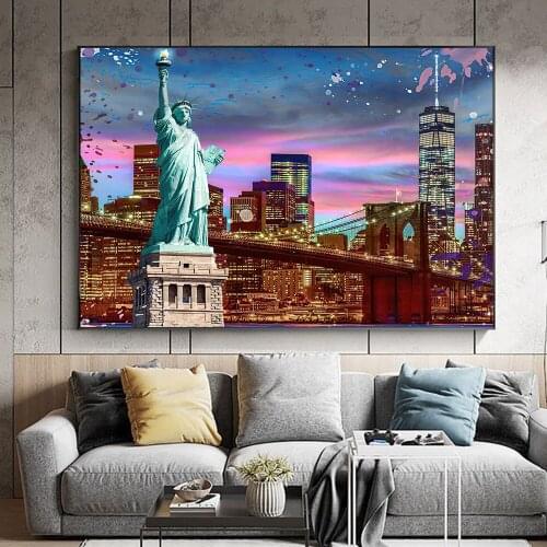 Nordic Vogue Graceful Landscape Art Posters New York Street Statue Of Liberty Color Canvas Painting For Living Room Home Decor