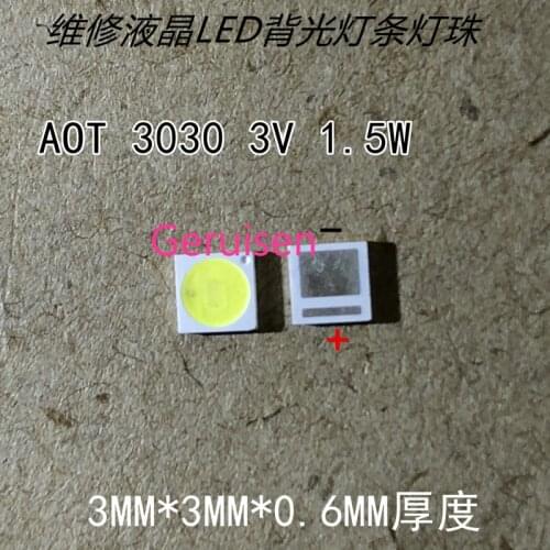500PCS AOT Backlight High Power LED 1.5W 3V 3030 94LM Cool white LCD Backlight for TV Application EMC 3030C-W3C3 aot
