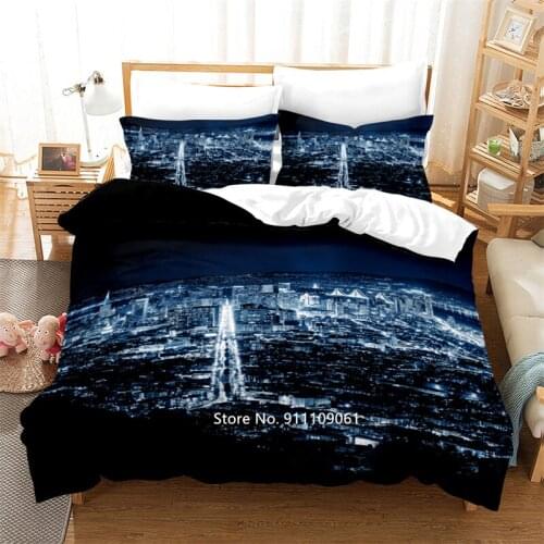 HD Print City Night Sky Bedding Soft Bedspread for Bedroom Double Bed Comfortable Duvet Cover Quality Quilt Cover and Pillowcase