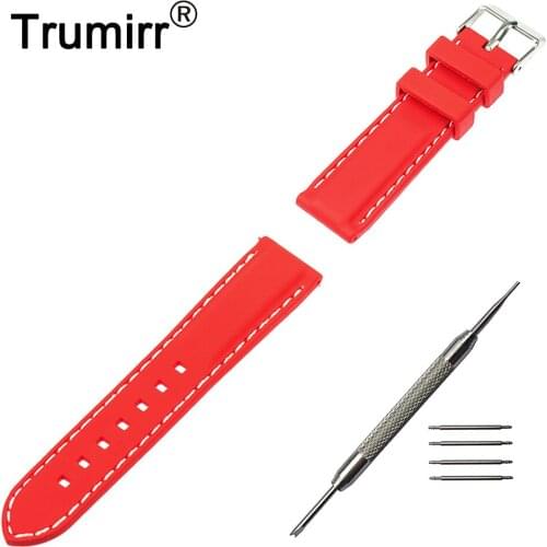 Silicone Rubber Watch Band for Pebble Time Round 20mm Bradley Timepiece Resin Strap Stainless Steel Buckle Bracelet Black Red