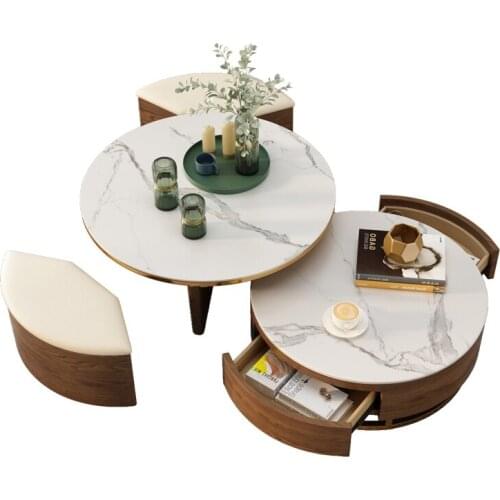 Nordic luxury rock tea table TV cabinet combination Modern minimalist multifunctional small-sized marble round tea table