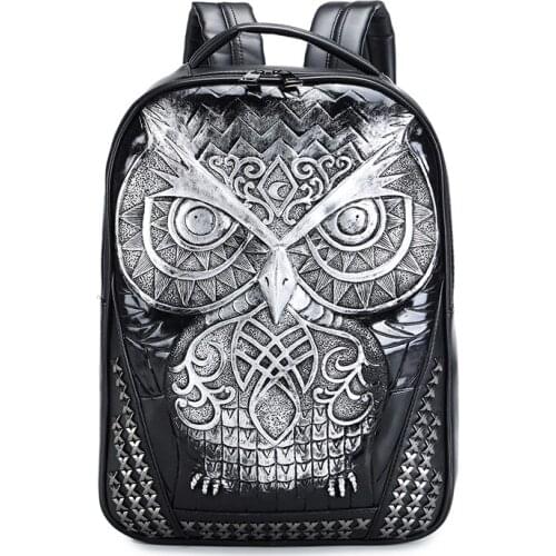 Pu Backpack Female Chic Brand 3d Owl Waterproof Computer Bag Creative School Bag