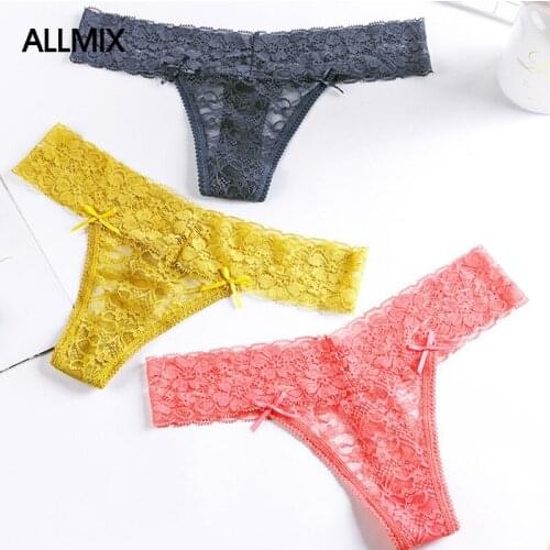 ALLMIX Sexy Thongs Womens Lace Bow Panties Underwear Transparent Tanga Low Waist Fashion Female G-String Comfort Lady Lingerie