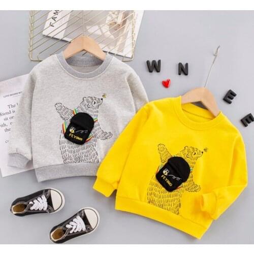 Autumn Spring Toddler Kids Sweatshirts Baby Girl Boy Long Sleeve Cute Cartoon Bear Printing Hoodies Casual Pullover Tops