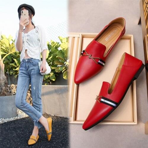 Big Size 44 45 46 Classic Womens Spring Summer Candy Colors Flats Casual Shoes Soft Comfortable Metal Buckle Shallow Loafers