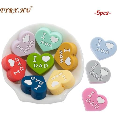 TYRY.HU Newest Double Sided Silicone Beads 5pcs BPA Free Love Silicone Teething Beads For Necklace Pacifier Chain Baby Teether