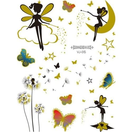 Temporary Tattoo Butterfly Fairy Kids Women Party Body Arm Art Fake Flash Tattoos Gold Metallic Bracelet Wrist Tattoo Stickers