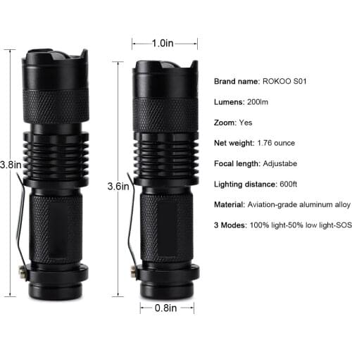 High Power Tactical Handheld LED Mini Flashlight 3 Modes Zoomable Waterproof Lamp Light for Camping LB88