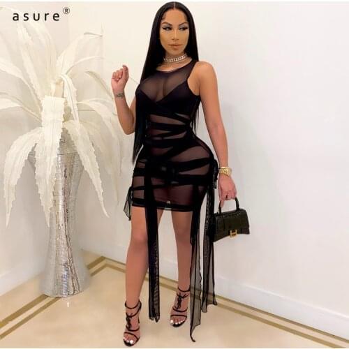 Women Sheath Bandage Dress 2021 Sexy Outfit Ladies Vintage Clothing Female Bodycon Party Night Cocktail Gothic Accessories M3008