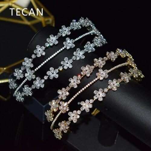 Womens Headband,Crown,Three-Tier Flowers Crystal Headband,Jewelry, Bridal Hair Accessories,3A cubic zirconia,Wedding Headdress