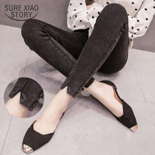 Women Plus Size Long Jeans Soft Pencil Pants Denim Skinny Ripped High Waist Jeans Womens Trousers Solid Slim Pants 7749 50